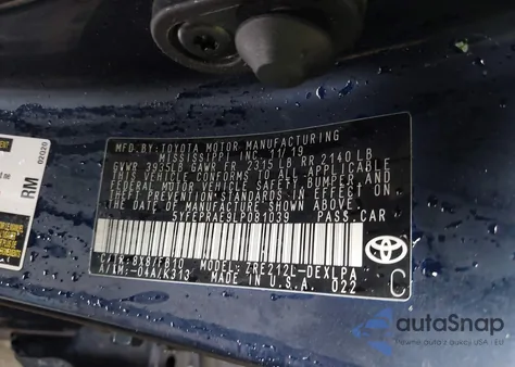 2020 Toyota Corolla Le из США, поврежденный, VIN 5YFEPRAE9LP081039